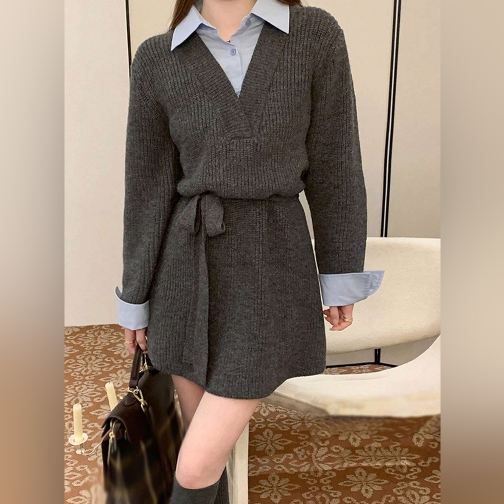 Dazy Elegant Gray Long Sleeve Dress Women’s Large